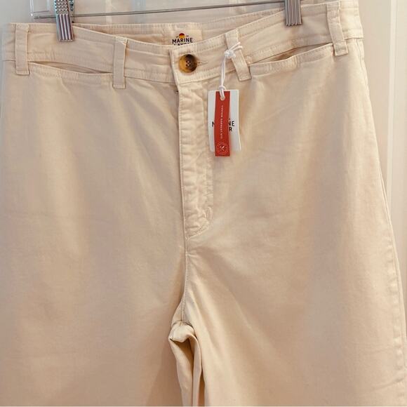 Marine Layer Bridget Raw Edge Cream Full Length Pants Size 14 - Picture 4 of 10